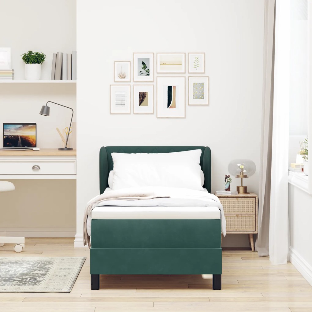 vidaXL Κρεβάτι Box Spring με Στρώμα Σκούρο Πράσινο 80x200 εκ Βελούδινο