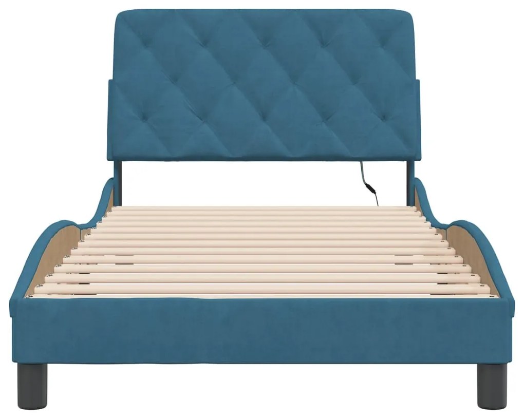 vidaXL Πλαίσιο κρεβατιού με LED χωρίς στρώμα Μπλε 100 x 200 εκ. Βελούδινο