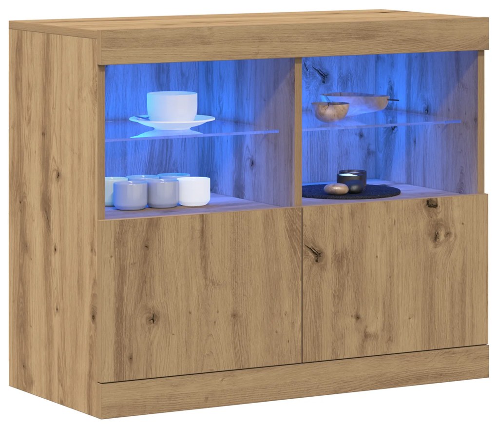 vidaXL Μπουφές με LED φώτα Μασίφ Δρυός 81x37x67 εκ.