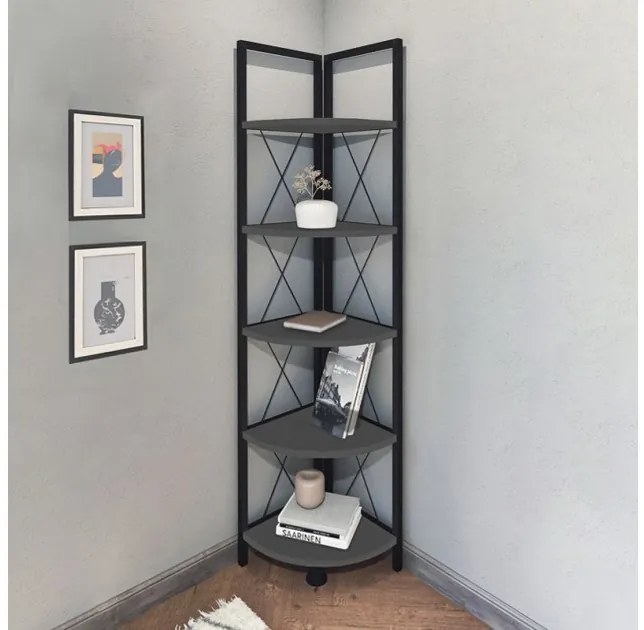 Βιβλιοθήκη γωνιακή Kelsie Megapap μαύρο - ανθρακί 33x33x162εκ. GP041-0041,2-GP041-0041,2-Ανθρακί GP041-0041,2