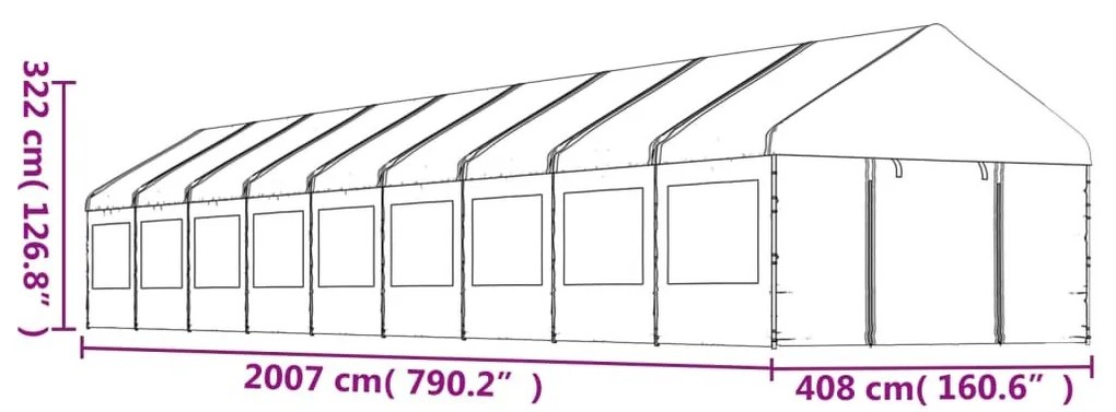 Κιόσκι με Τέντα Λευκό 20,07 x 4,08 x 3,22 μ. από Πολυαιθυλένιο - Λευκό