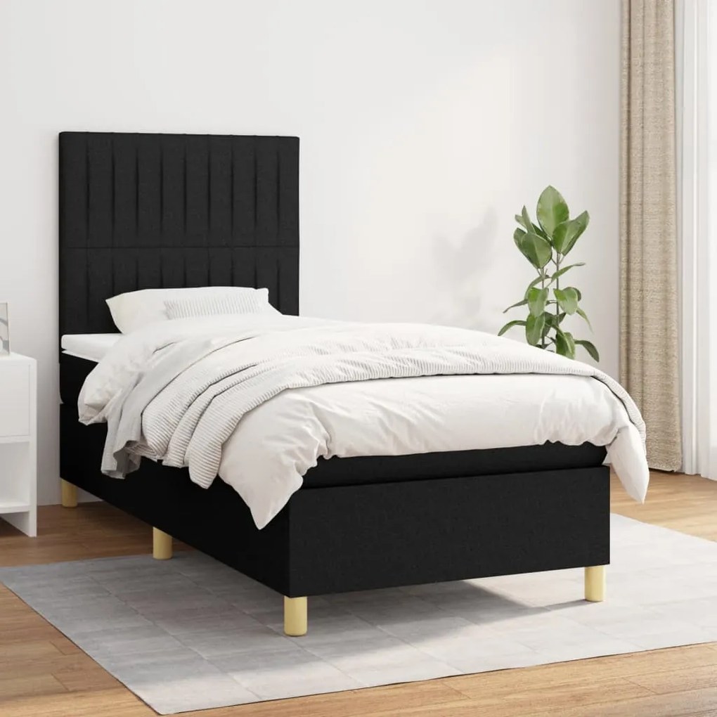 vidaXL Κρεβάτι Boxspring με Στρώμα Μαύρο 80 x 200 εκ. Υφασμάτινο