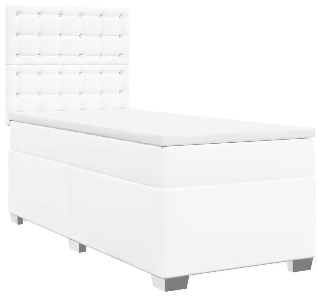 vidaXL Κρεβάτι Boxspring με Στρώμα Λευκό 90x190εκ. από Συνθετικό Δέρμα