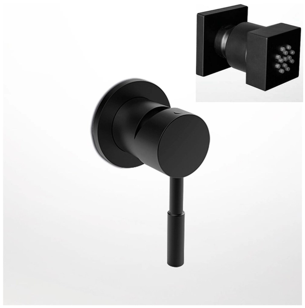 La Torre New Tech Black Matt 12151N-400 Μίκτης Εντοιχισμού 3 Εξόδων με Εκτροπέα+Jet επιτοίχιο Τετράγωνο