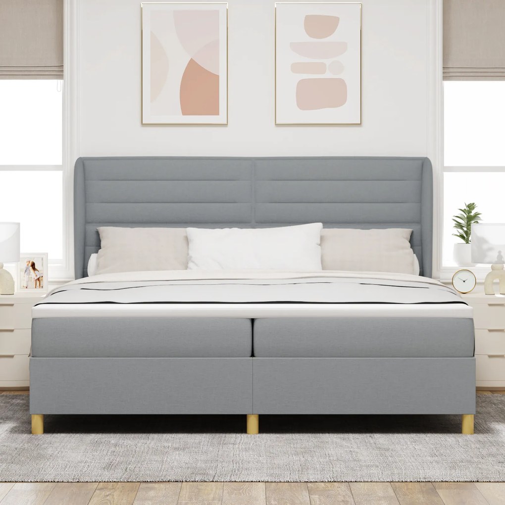 vidaXL Κρεβάτι Box Spring με Στρώμα - Ανοιχτό γκρι, 200x200 εκ., Ύφασμα