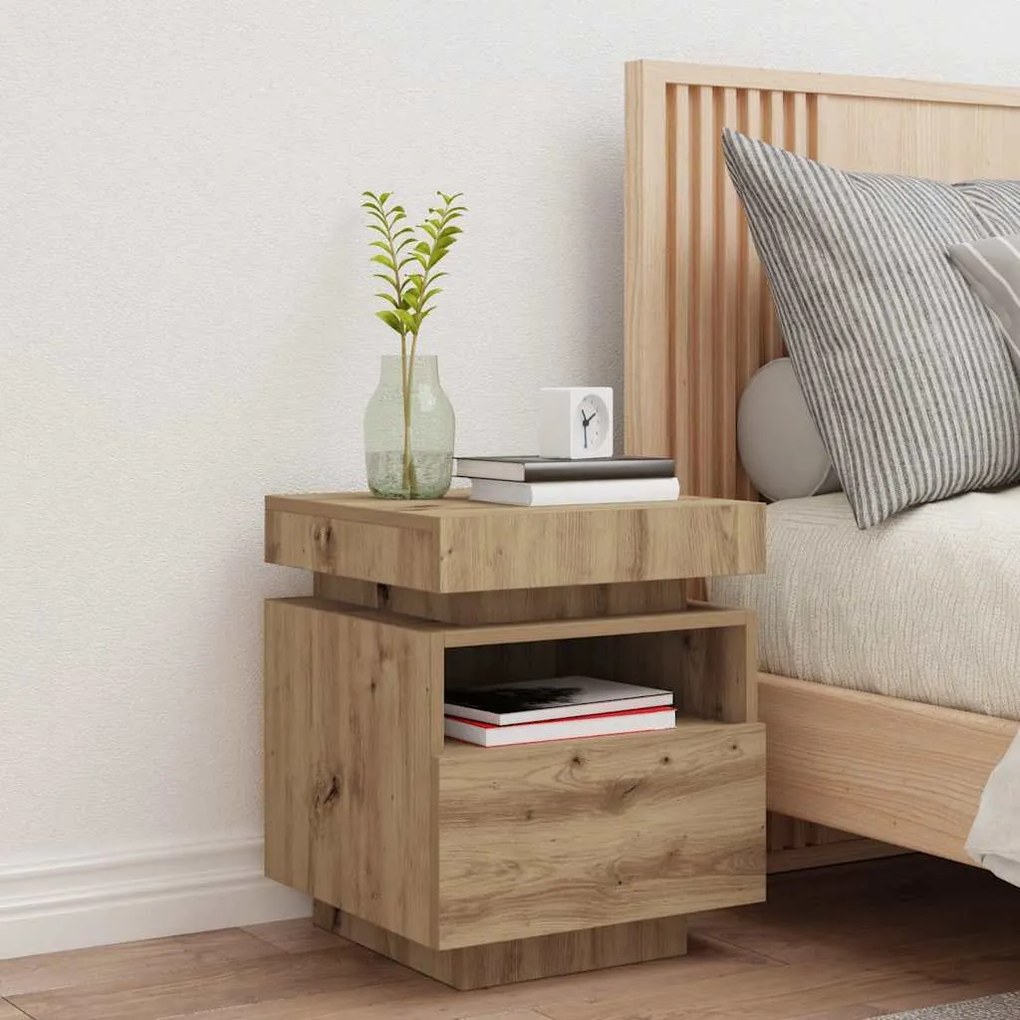 vidaXL Κομοδίνο με φώτα LED Artisan Oak 40x39x48,5 cm