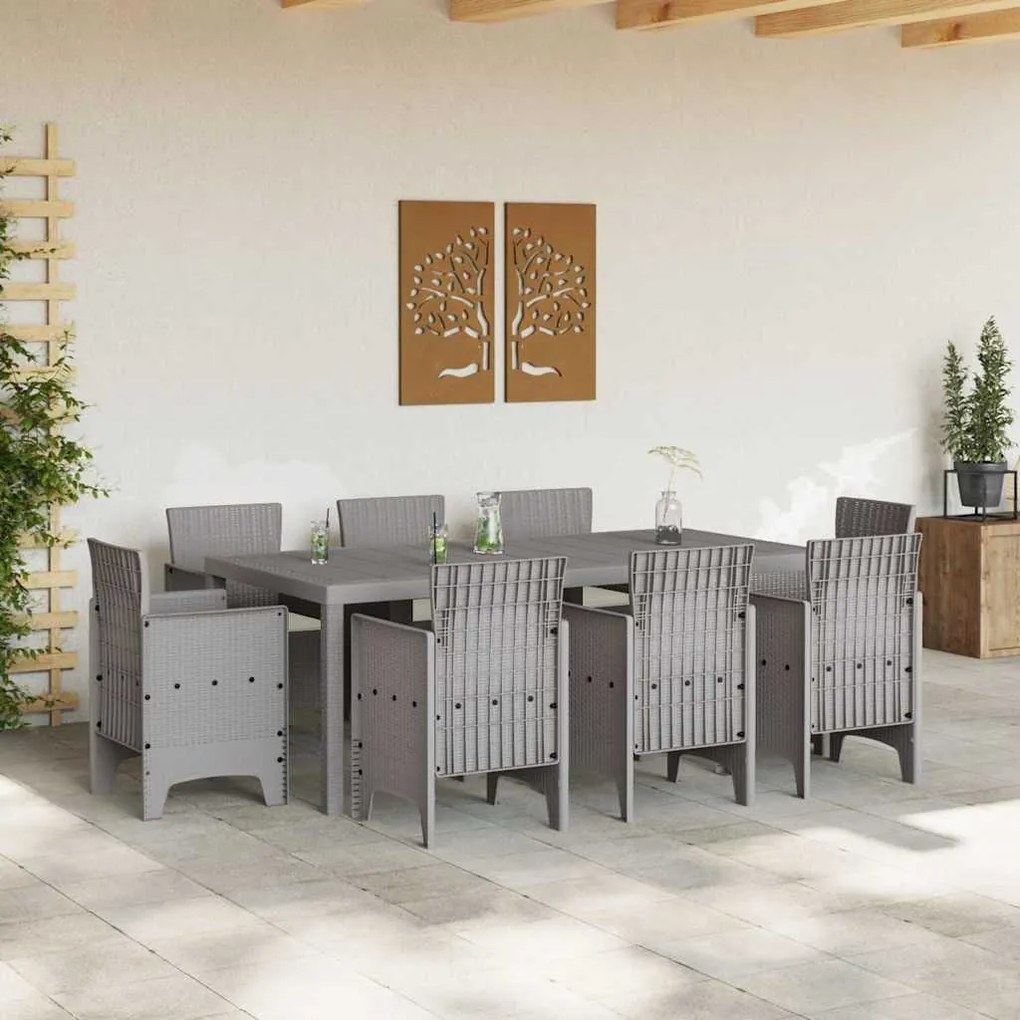 vidaXL Σέτ φαγητού για κήπο 9 pcs Ανοιχτό γκρι Rattan Polt