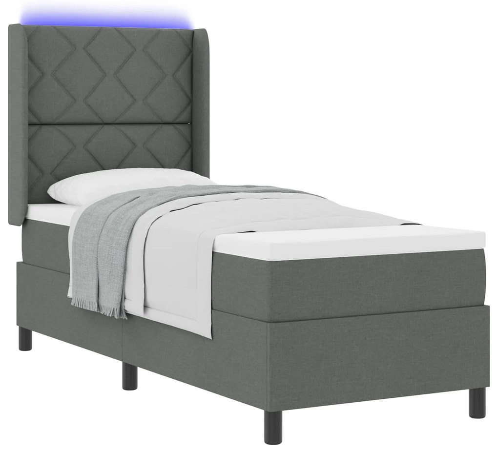 vidaXL Κρεβάτι Box Spring της με στρώμα & LED Χρωματισμός Σκούρο Γκρι 80x200 εκ. Υφασμάτινο