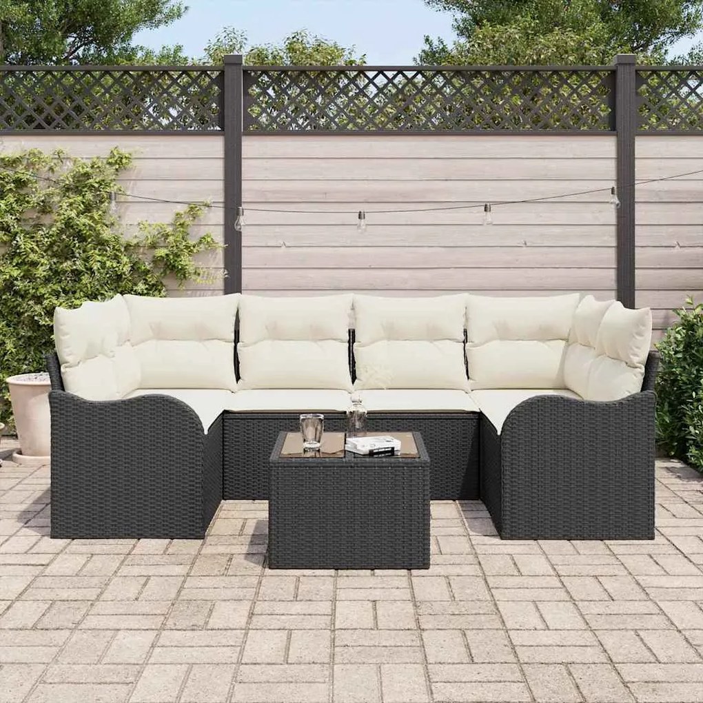 vidaXL Σετ Καναπέ Κήπου 7 pcs Μαύρο 55 x 55 x 37 εκ Πολυ ράταν