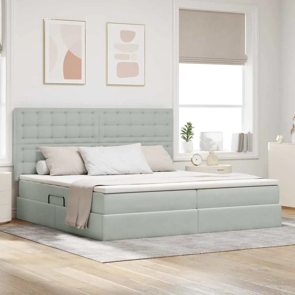 vidaXL Κρεβάτι με αποθηκευτικό χώρο και LED Ανοιχτό γκρι 200 x 200 cm