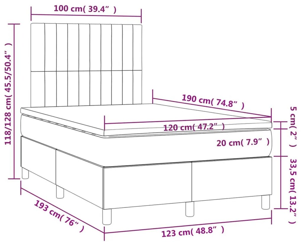 Κρεβάτι Boxspring με Στρώμα Ροζ 120x190 εκ. Βελούδινο - Ροζ