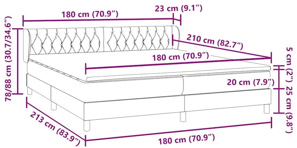 Box Spring Κρεβάτι με στρώματα Μαύρο 180x210 cm Velvet - Μαύρο