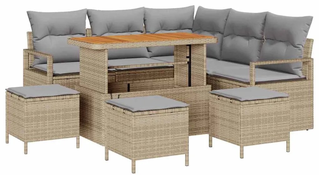 vidaXL Σετ Καναπέ Κήπου με μαξιλάρι 9 pcs Μπεζ Πολυ ράταν