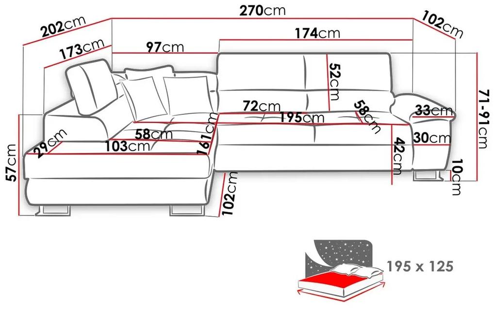 Γωνιακός Καναπές Comfivo 198, Λειτουργία ύπνου, Αποθηκευτικός χώρος, 270x202x71cm, 143 kg, Πόδια: Μέταλλο, Πλαστική ύλη | Epipla1.gr