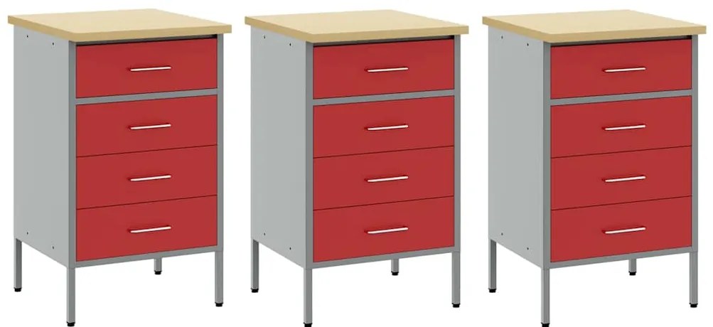 vidaXL Ντουλάπα Εργασίας 3 pcs Κόκκινο και Γκρίζο 150 x 55 x 85 εκ