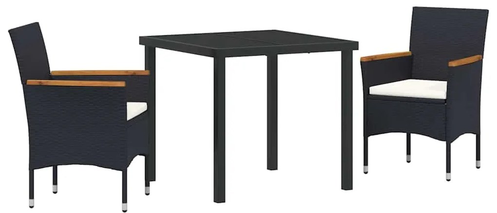 vidaXL Σέτ φαγητού για κήπο με μαξιλάρι 3 pcs Μαύρο Πολυ ράταν