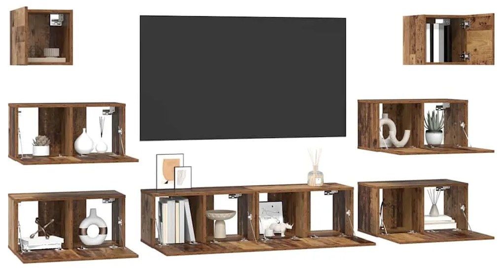 vidaXL Σετ επίπλου τηλεόρασης 8 pcs Παλαιό ξύλο 60 x 30 x 30 cm