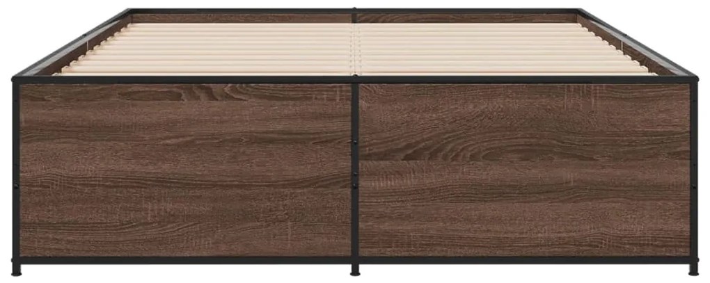vidaXL Πλαίσιο Κρεβατιού Καφέ Δρυς 135x190 εκ. Επεξ. Ξύλο &amp; Μέταλλο