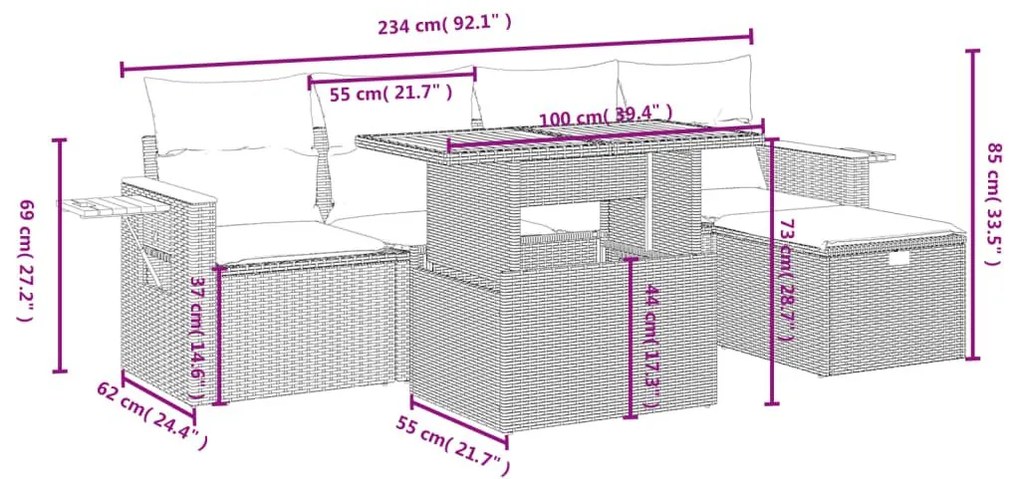 Σετ Καναπέ Κήπου 6 τεμ. Μπεζ Συνθετικό Ρατάν με Μαξιλάρια - Μπεζ