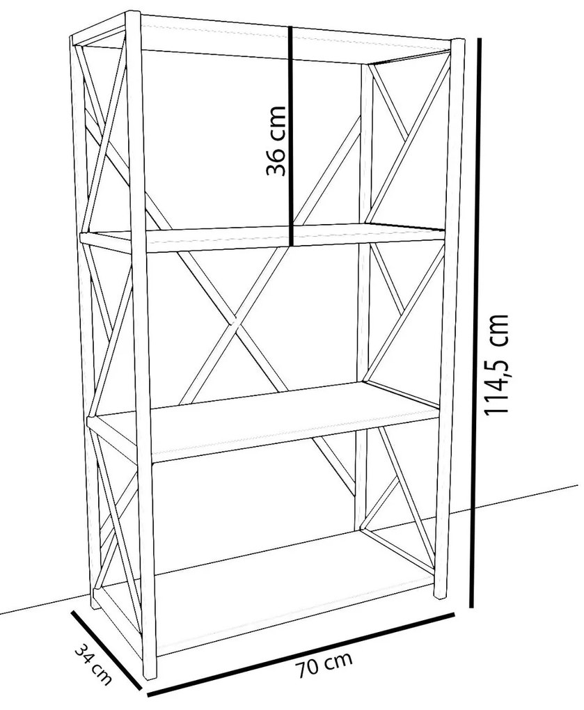 Βιβλιοθήκη IKE Δρυς Μοριοσανίδα/Μέταλλο 70x34x114.5cm - 14870073