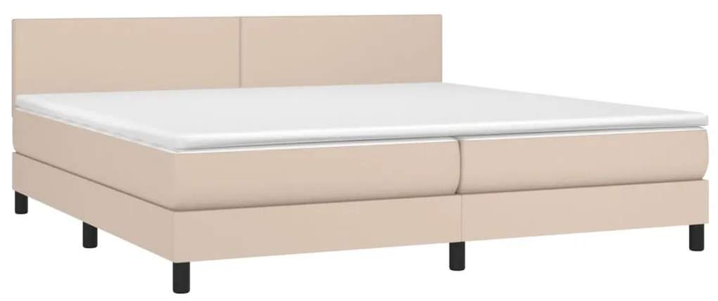 vidaXL Κρεβάτι Boxspring Στρώμα&LED Καπουτσίνο 200x200 εκ. Συνθ. Δέρμα