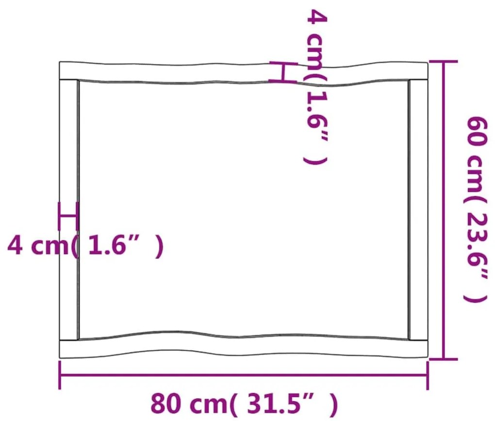 Επιφ Τραπεζιού Αν Καφέ 80x60x(2-4)εκ. Ακατέργ. Μασίφ Ξύλο Δρυός - Καφέ