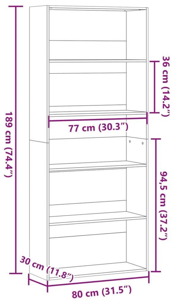 Βιβλιοθήκη Παλαιό Ξύλο 80x30x189 εκ. Επεξεργ. Ξύλο - Καφέ