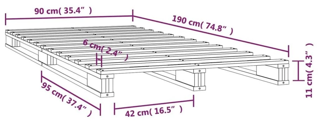 Κρεβάτι Παλέτες 90x190 Μασίφ Ξύλο Πεύκου Single - Καφέ