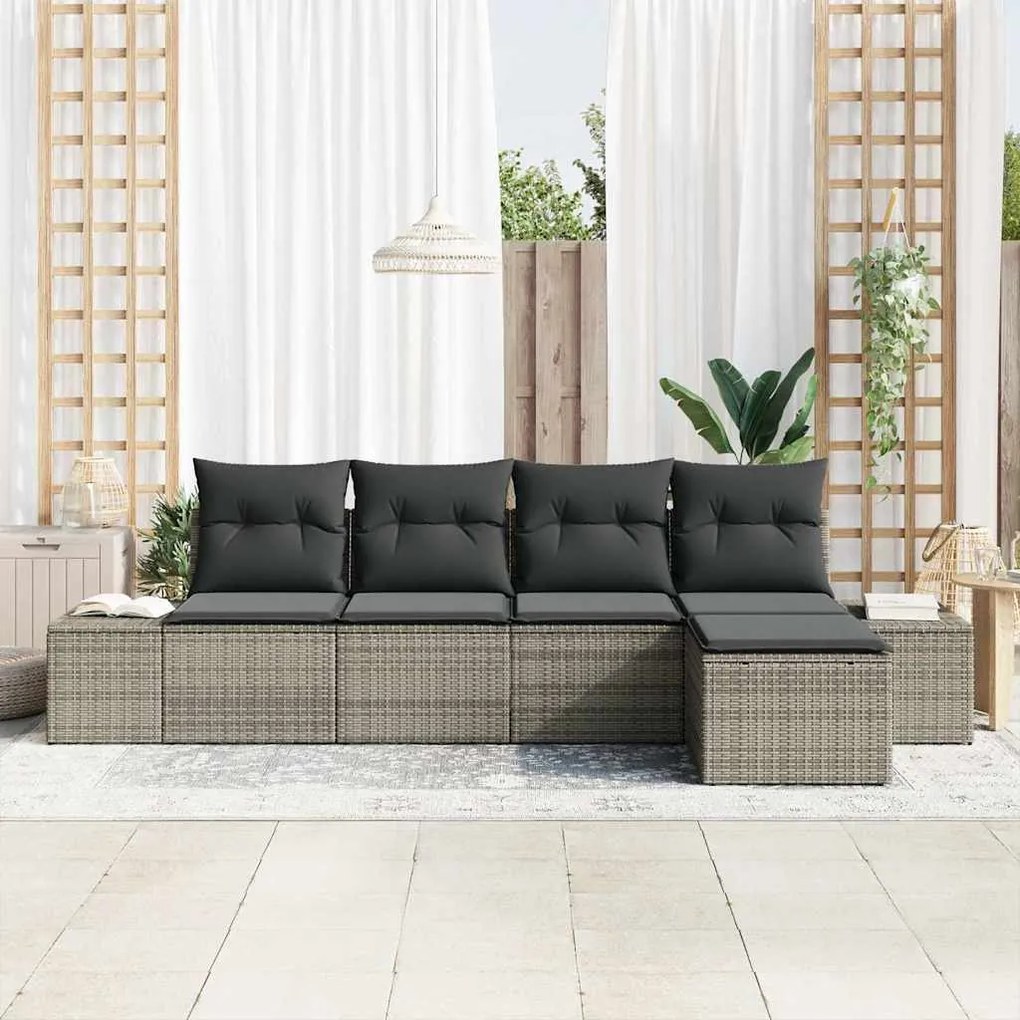 vidaXL Σετ Καναπέ Κήπου 5 pcs Γκρι Πολυ rattan, βαμμένο ατσάλι