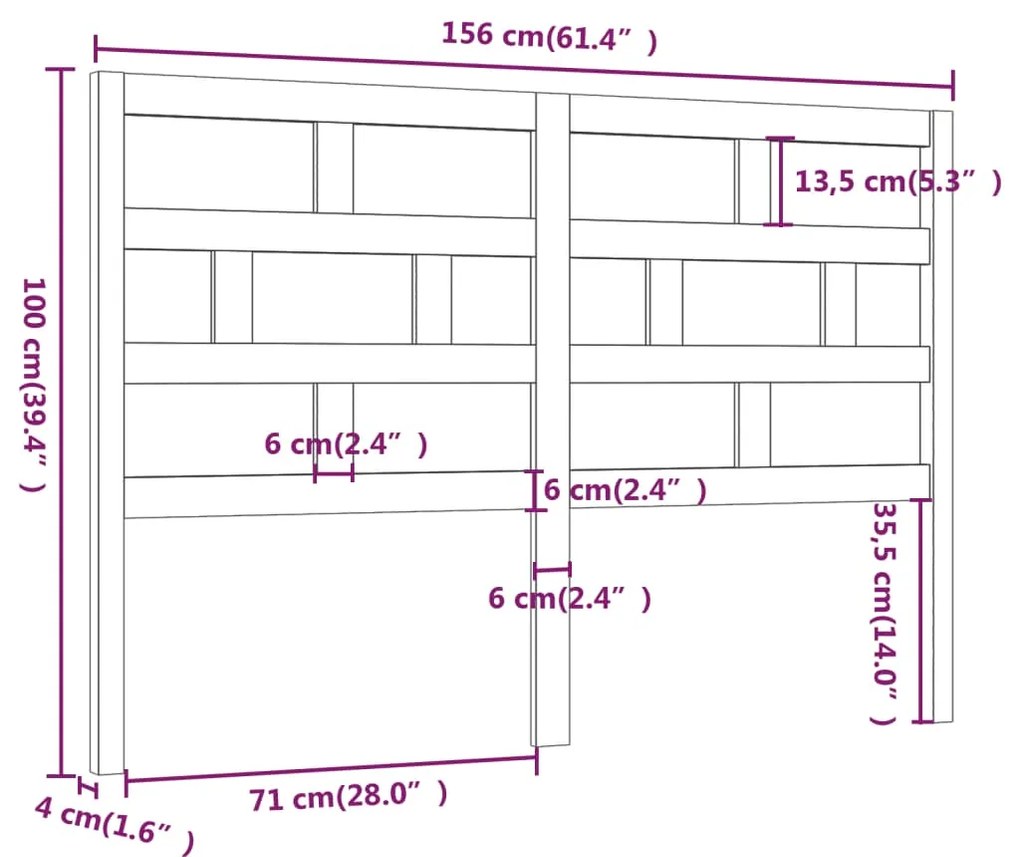 vidaXL Κεφαλάρι κρεβατιού Γκρι 156x4x100 εκ. από Μασίφ Ξύλο Πεύκου