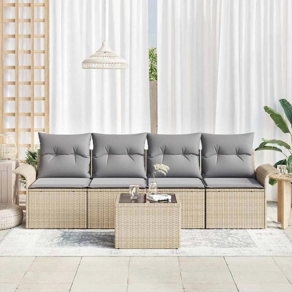 vidaXL Σετ Καναπέ Κήπου με μαξιλάρι 5 pcs Μπεζ, Γκρι 55 x 55 x 37 εκ