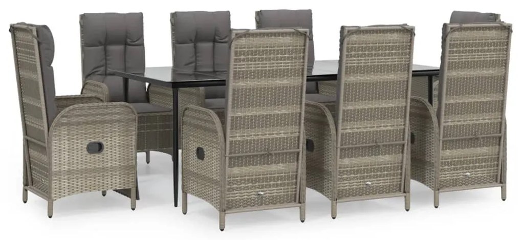 vidaXL Σετ Τραπεζαρίας Κήπου 9 τεμ Μαύρο&Γκρι Συνθ. Ρατάν με Μαξιλάρια