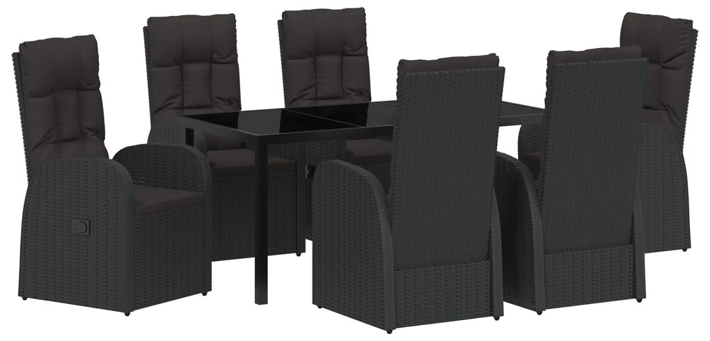 vidaXL Set με 7 κομμάτια για Δείπνο Κήπου με Μαξιλάρια - Μαύρη Πολυ Ράτα