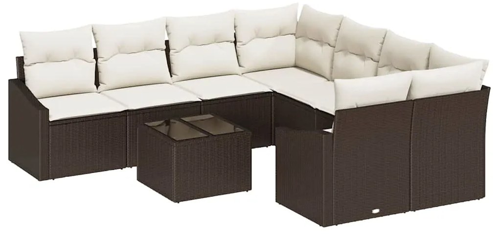 vidaXL Σετ Καναπέ Κήπου με μαξιλάρι 9 pcs Καφέ, Κρέμα 55 x 55 x 37 εκ