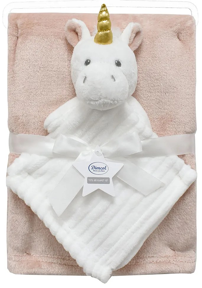 Κουβέρτα Fleece Αγκαλιάς (75x100) + Πανάκι Παρηγοριάς Dimcol Unicorn 06 White-Pink