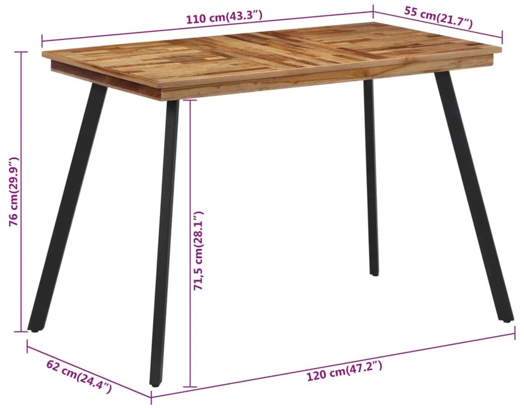 Τραπεζαρία 120 x 62 x 76 εκ. από Μασίφ Ξύλο Teak - Καφέ