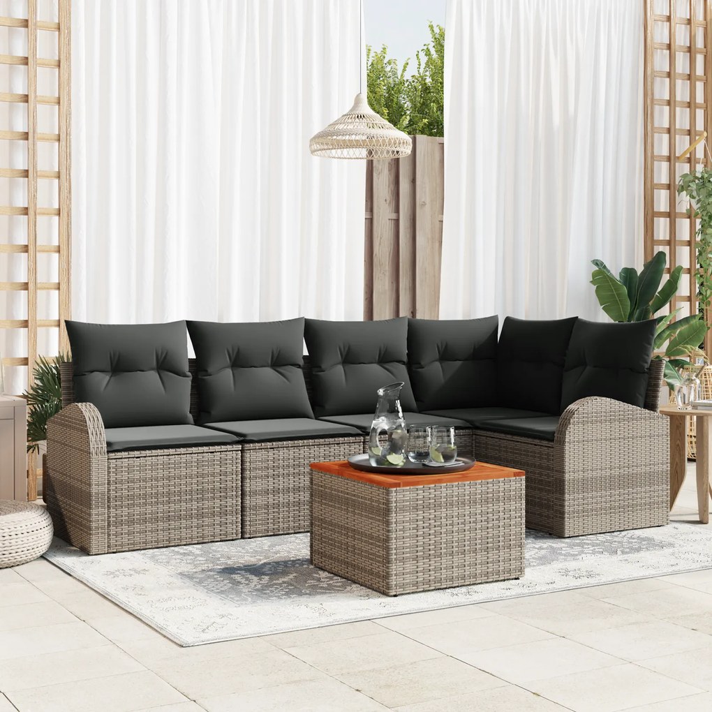 vidaXL Σετ Σαλονιού Κήπου Γκρι 6 pcs Γκρι Μεσαίο Ρατάν & Ύφασμα