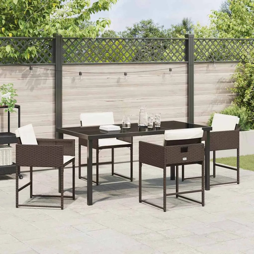 vidaXL Σέτ φαγητού για κήπο με μαξιλάρι 5 pcs Καφέ Πολυ ράταν