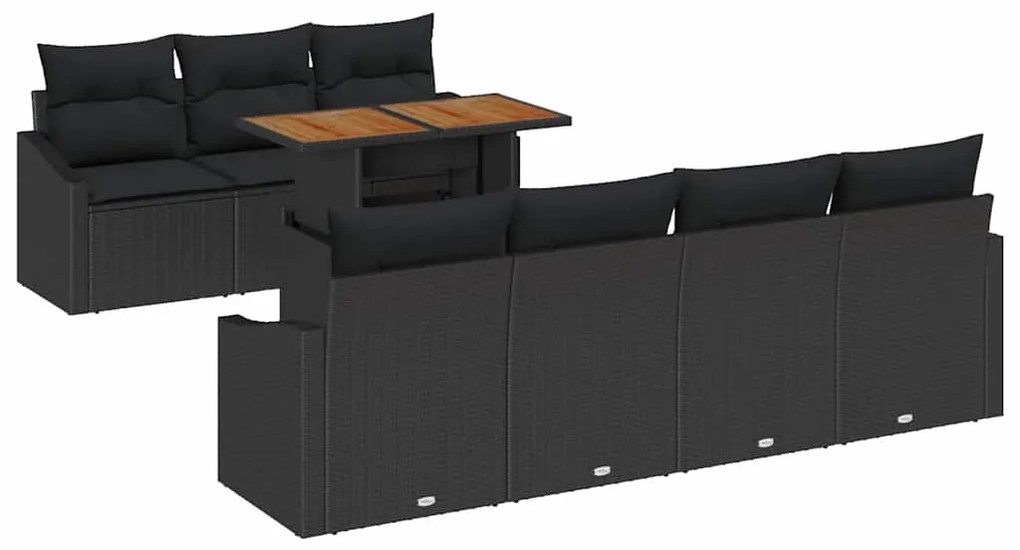 vidaXL Σετ Καναπέ Κήπου με αποθήκευση 8 pcs Μαύρο Πολυ ράταν