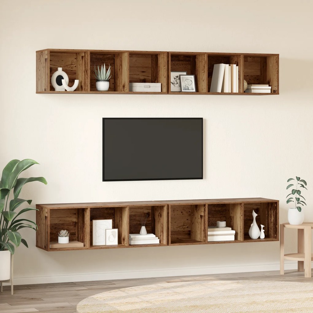 vidaXL Τηλεοπτική Κάβα Τοίχου 4 pcs Παλιό ξύλο 37 x 37 x 107.5 εκ