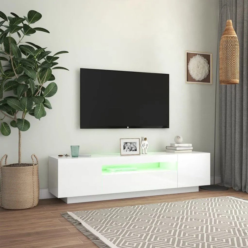Έπιπλο Τηλεόρασης με LED Γυαλιστερό Άσπρο 160x35x40 εκ. - Λευκό