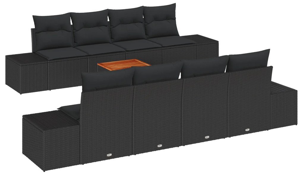 vidaXL Σετ Καναπέ Κήπου 7 pcs Μαύρο 55 x 55 x 37 εκ Ρατάν & Γυαλί