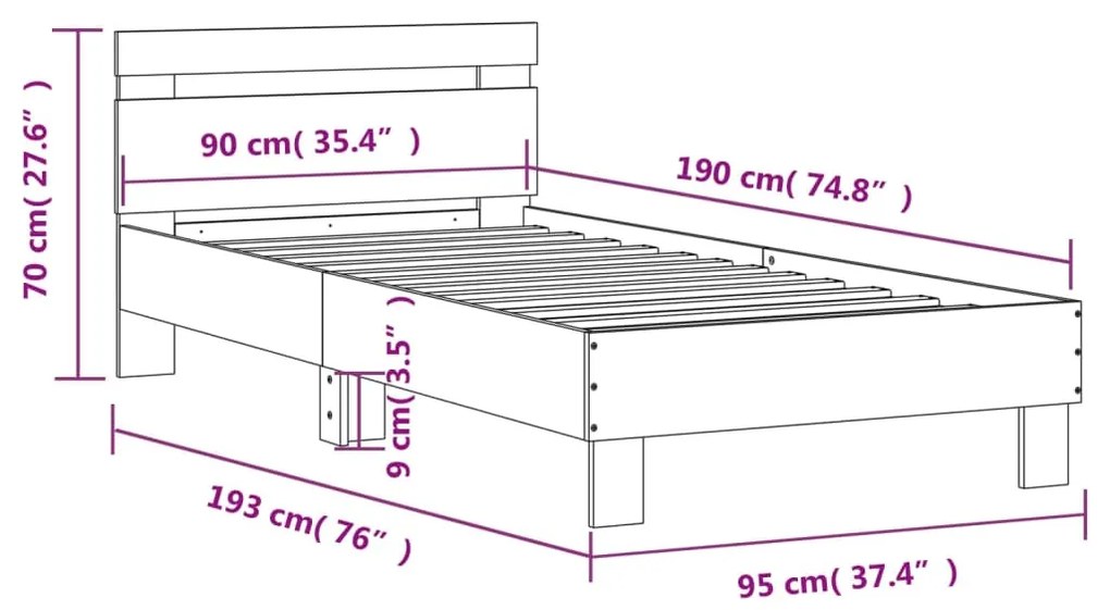 ΠΛΑΙΣΙΟ ΚΡΕΒΑΤΙΟΥ ΜΕ ΚΕΦΑΛΑΡΙ ΓΚΡΙ SONOMA 90X190 ΕΚ. ΕΠΕΞ. ΞΥΛΟ 838566