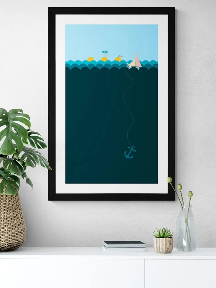 Αφίσα με παρπαστού Μαγική θάλασσα με βάρκα - 60x90 white