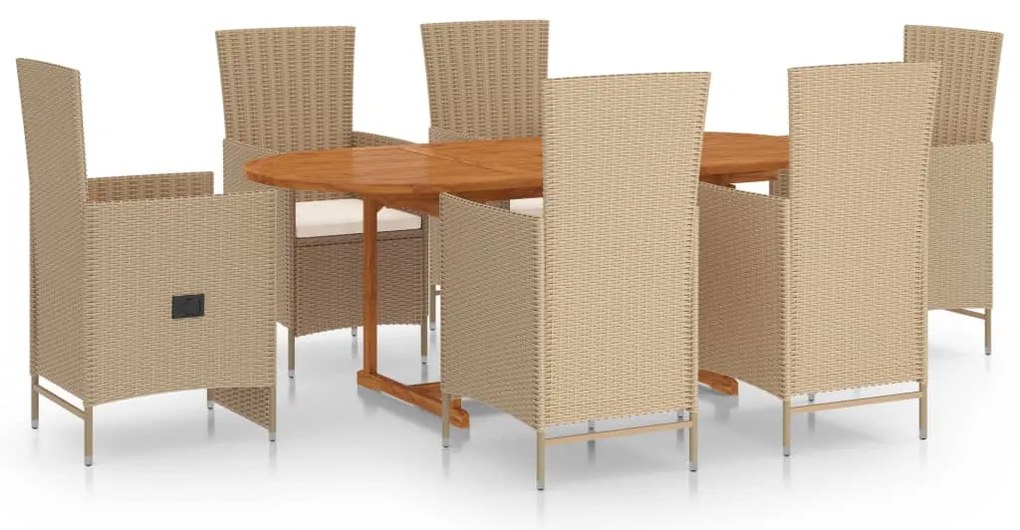 vidaXL Σετ Τραπεζαρίας Κήπου 7 Τεμαχίων Μπεζ από Συνθετικό Ρατάν