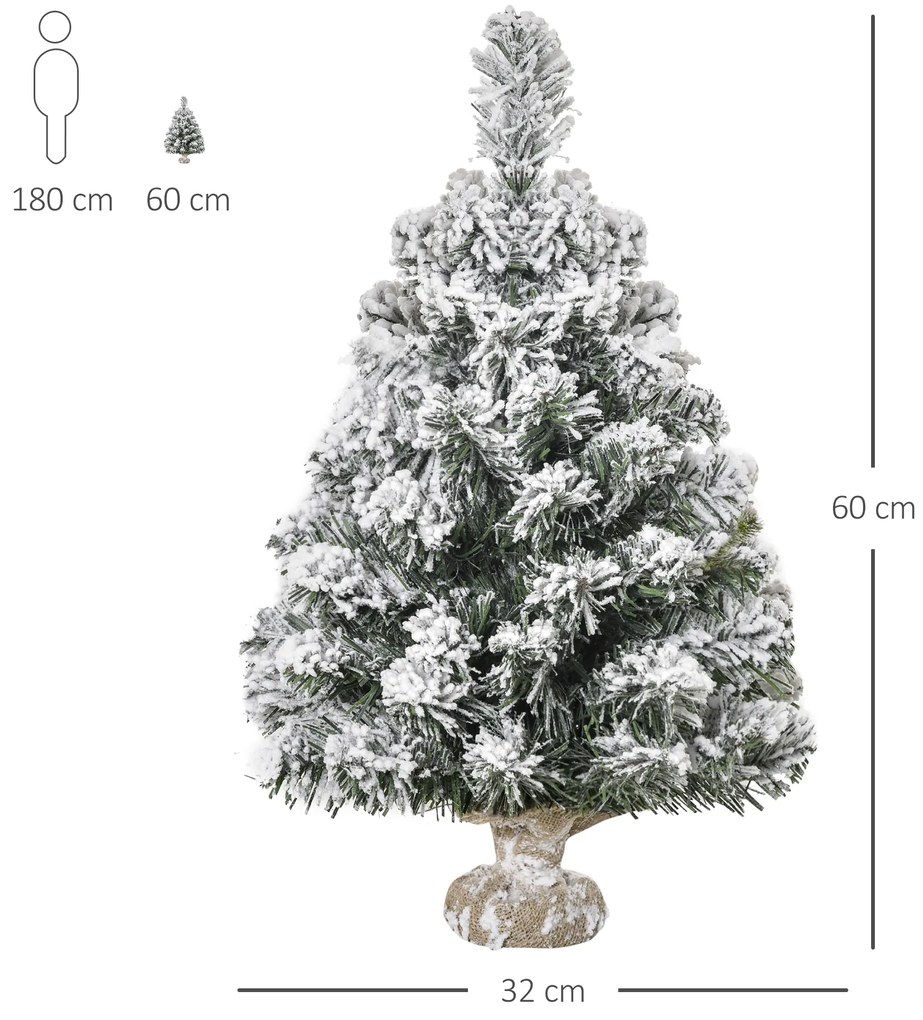 HOMCOM Μίνι Τεχνητό Χριστουγεννιάτικο Δέντρο 60 cm, τεχνητό έλατο με χιόνι, 67 άκρες, βάση τσιμέντου για εσωτερικούς χώρους, γραφείο