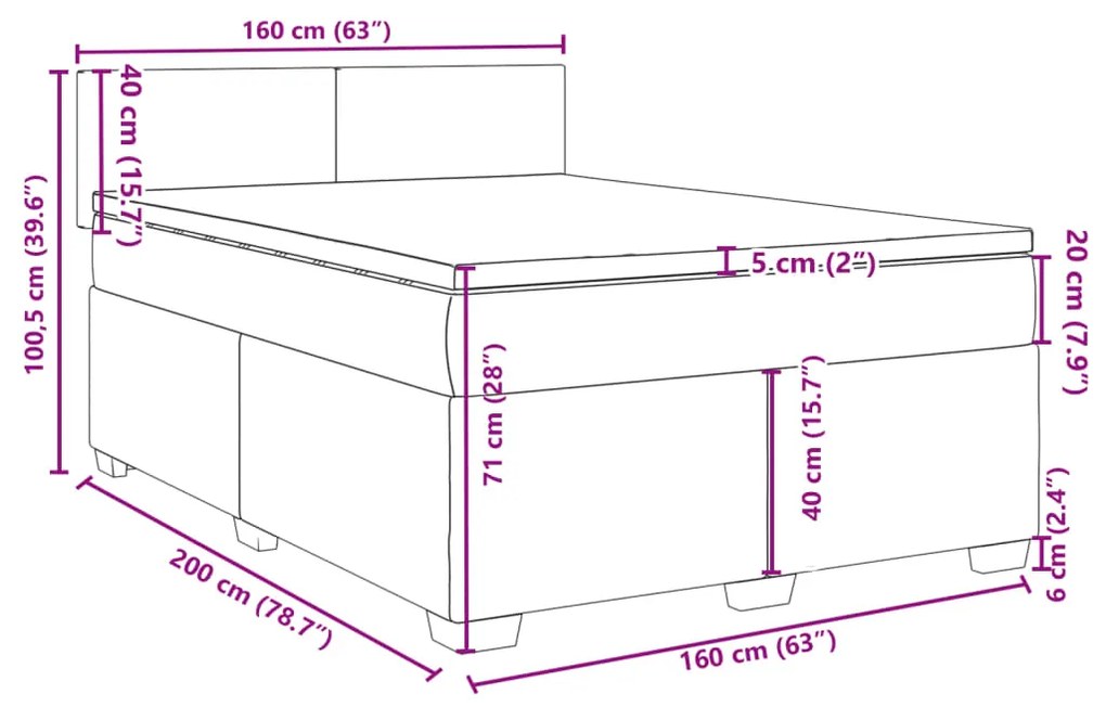 Κρεβάτι Boxspring με Στρώμα Σκούρο Καφέ 160x200 εκ Υφασμάτινο - Καφέ