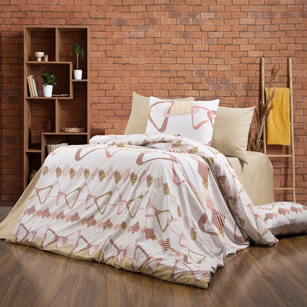 Σεντόνια Δαρεία 490 (Σετ 4τμχ) White-Beige DimCol Υπέρδιπλo 240x270cm Βαμβάκι-Πολυέστερ