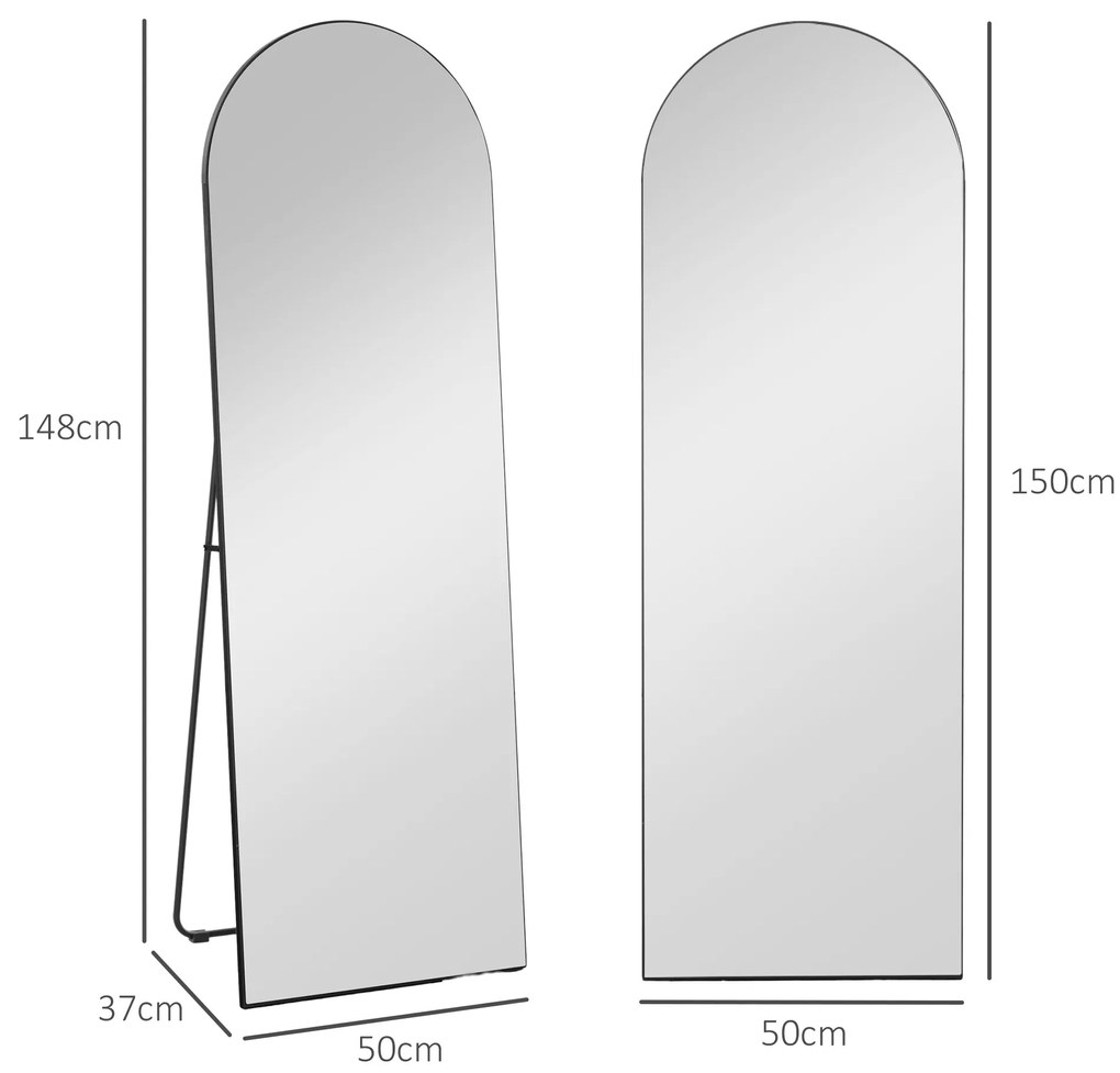 HOMCOM Καθρέφτης πλήρους μήκους, χωρίς πλαίσιο, αυτόνομος/τοίχου, μεταλλική βάση, 50x150 cm, Μαύρο