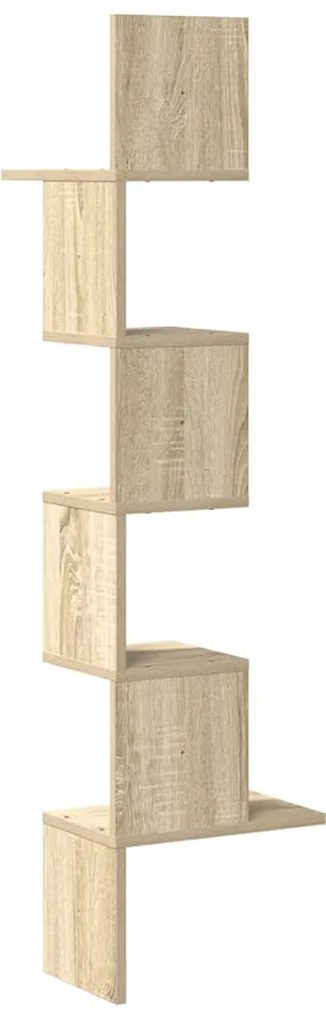 Γωνιακή Ραφιέρα Τοίχου Ξύλο Δρυός 32x32x127,5 εκ. Μοριοσανίδα - Καφέ